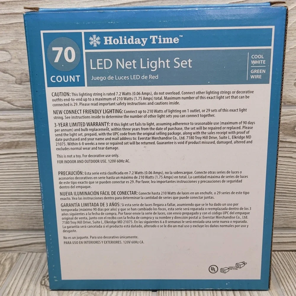 Holiday Time LED Net Light Set Cool White 4x4ft 70 Count Green Wire Walmart New